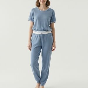 Roudelain Blue Shades Pajama Set Shirt Pants Super Soft Large New